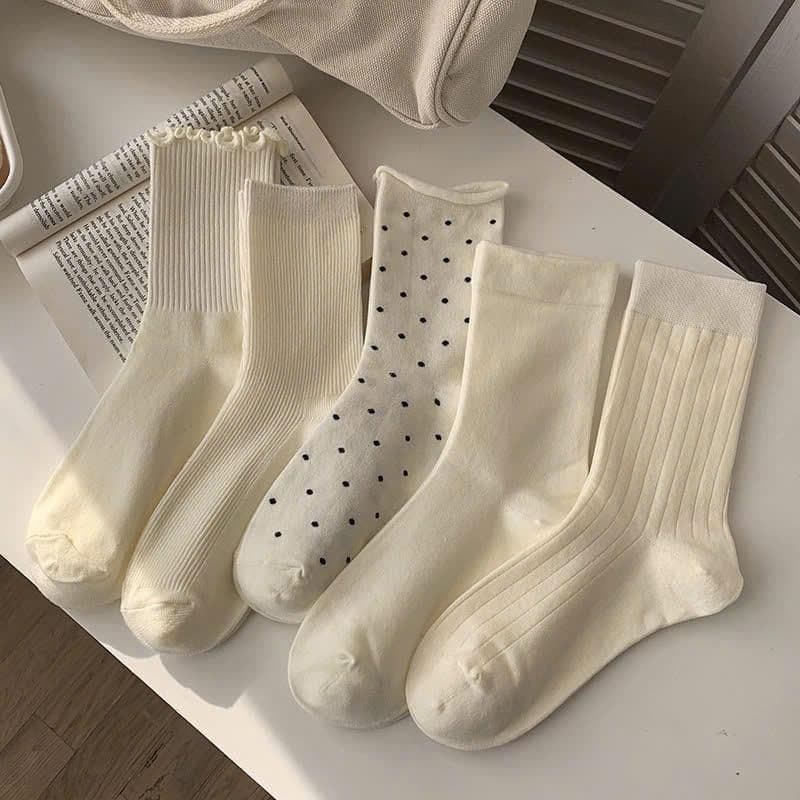 Set 5 Đôi Tất Cao Cổ Nữ Họa Tiết Chấm Bi Phong Cách Dễ Thương Tn16 VINBEO
