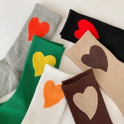 Set 6 Tất Vớ Gân Trái Tim🍀FREESHIP🍀Tất nữ cổ cao vớ nữ cổ cao vải cotton co dãn tốt VINBEO 6