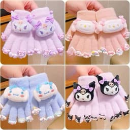 Găng tay len cho bé họa tiết labubu Kurumy ,kitty siêu dễ thương, tất tay hở ngón , liền ngón ấm áp mùa đông 1