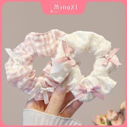 Hồng Trắng Kẻ Sọc Nơ Tóc Nữ Phong Cách Ngọt Ngào Scrunchies Dây Cao Su Tóc Phụ Kiện Tóc 1
