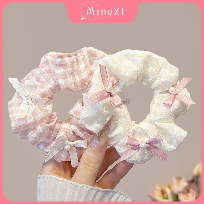 Hồng Trắng Kẻ Sọc Nơ Tóc Nữ Phong Cách Ngọt Ngào Scrunchies Dây Cao Su Tóc Phụ Kiện Tóc