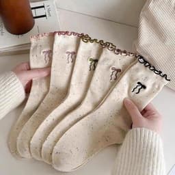 Sét 10 Đôi Tất Nữ Ren Nơ Chấm Sợi Tất Cotton Nguyên Chất Nhật Bản Dễ Thương 1