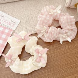 Hồng Trắng Kẻ Sọc Nơ Tóc Nữ Phong Cách Ngọt Ngào Scrunchies Dây Cao Su Tóc Phụ Kiện Tóc 7