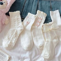 VINBEO Set 6 Đôi Vớ (Tất) Trắng Mẫu Nơ Tim Xinh Xắn Dễ Phối Đồ Tiện Lợi BIN002 4