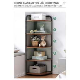 Kệ gỗ - giá gỗ khung sắt góc tường 3-4-5 tầng. Giá sách gỗ góc tường decor khung sắt sơn tĩnh điện cao cấp 4