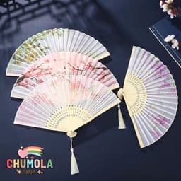 Quạt Xếp Cổ Trang Phong Cách Trung Hoa Nan Tre Vải Lụa - Thanh Lịch Sang Trọng Gấp Gọn Dễ Mang Theo 1