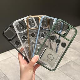 Ốp lưng bảo vệ trong suốt chống sốc Giá đỡ ống kính bằng hợp kim nhôm cho iPhone 16 11 12 13 14 15 16 pro max plus 8