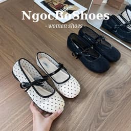 [ NgocBoShop ] 22 - Giày búp bê nữ gắn nơ quai ngang da lưới chấm bi mũi tròn (Form chuẩn đi đúng size) 5