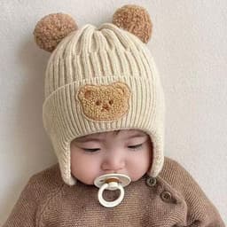 (có tuyển sỉ") Mũ Len Cho Bé Trai Bé Gái 0-3 Tuổi Mẫu Gấu 3D 2 Quả bông M57 #NamiH 8
