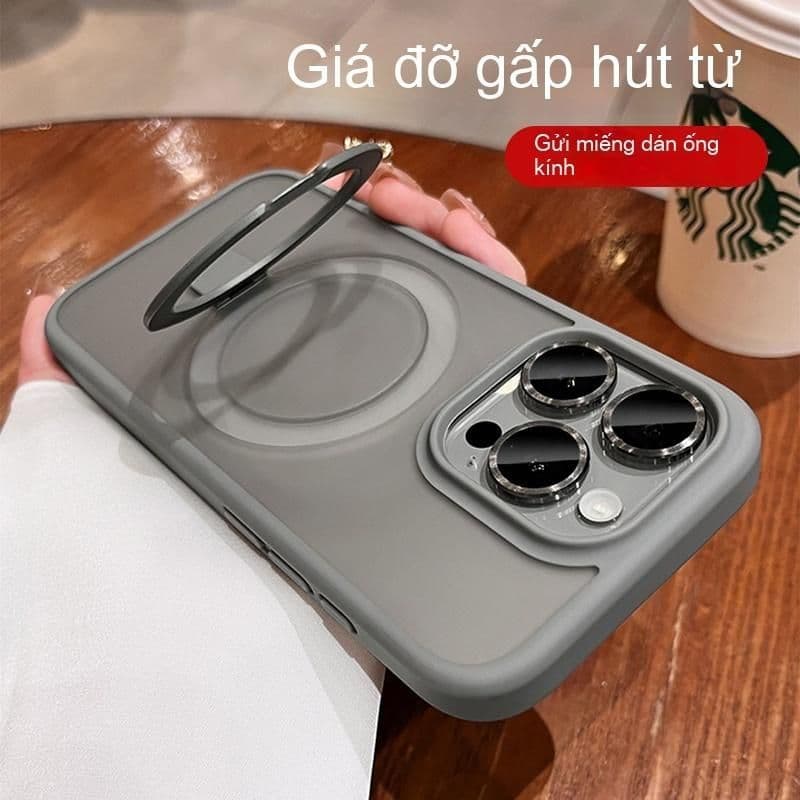 Ốp lưng bảo vệ có chân đế từ tính cho iPhone 16 11 12 13 14 15 Plus Pro Max Ốp lưng điện thȯại mờ