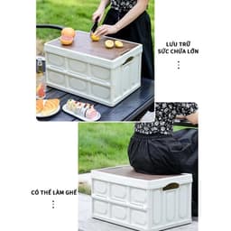 Bàn camping gấp gọn kết hợp hộp đựng đồ đa năng bằng nhựa, nắp gỗ MDF đi cắm trại, dã ngoại, picnic AMIZIN 3