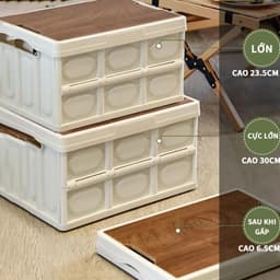 Bàn camping gấp gọn kết hợp hộp đựng đồ đa năng bằng nhựa, nắp gỗ MDF đi cắm trại, dã ngoại, picnic AMIZIN 6
