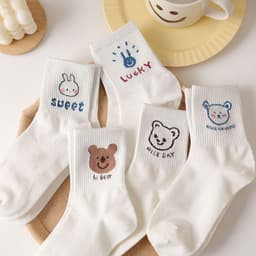 Set 10 đôi tất trắng gấu thỏ cute cổ trung, vải mềm co giãn, mang êm chân cho nữ 2