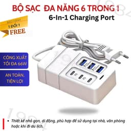 3USB+3PD Bộ Sạc Nhanh 66W Đa Năng 6 Trong 1 Ngắt Tự Động, Bảo Vệ Thiết Bị, Bộ Sạc 6 Cổng -260901 2