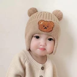 (có tuyển sỉ") Mũ Len Cho Bé Trai Bé Gái 0-3 Tuổi Mẫu Gấu 3D 2 Quả bông M57 #NamiH 5