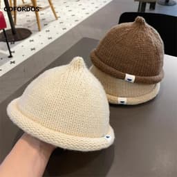 Mũ dưa COFORDOS, Mũ dệt kim ấm áp mùa thu đông cho trẻ em, Beanie màu trơn mềm mại thông thường cho bé 1-5 tuổi 1