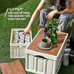Bàn camping gấp gọn kết hợp hộp đựng đồ đa năng bằng nhựa, nắp gỗ MDF đi cắm trại, dã ngoại, picnic AMIZIN 7