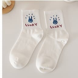 Set 10 đôi tất trắng gấu thỏ cute cổ trung, vải mềm co giãn, mang êm chân cho nữ 9