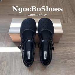 [ NgocBoShop ] 22 - Giày búp bê nữ gắn nơ quai ngang da lưới chấm bi mũi tròn (Form chuẩn đi đúng size) 2