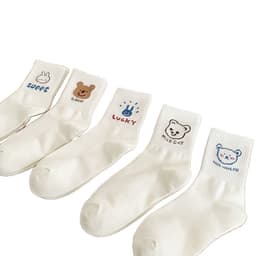 Set 10 đôi tất trắng gấu thỏ cute cổ trung, vải mềm co giãn, mang êm chân cho nữ 5