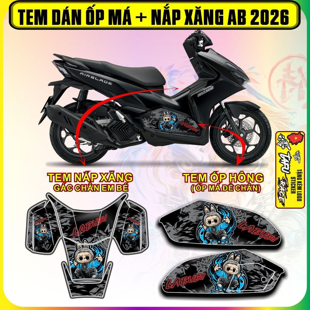 Tem Dán Nắp Xăng Và Ốp Má Ốp Hông AB 2026 Mẫu labubu cực dẹp decal nhám 3 lớp