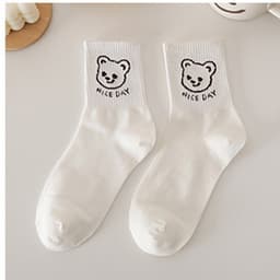 Set 10 đôi tất trắng gấu thỏ cute cổ trung, vải mềm co giãn, mang êm chân cho nữ 8