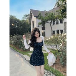 Set váy 2 dây hoa nhí ôm body kèm áo khoác cardigan trắng xám siêu xinh, Đầm váy nữ thiết kế, set đầm 2 dây 5