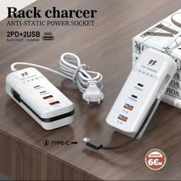 Ổ cắm sạc 66w kèm 4 cổng cho điện thȯại di động với nhiều tính năng thông minh có cáp, bộ sạc & bộ điều hợp 1