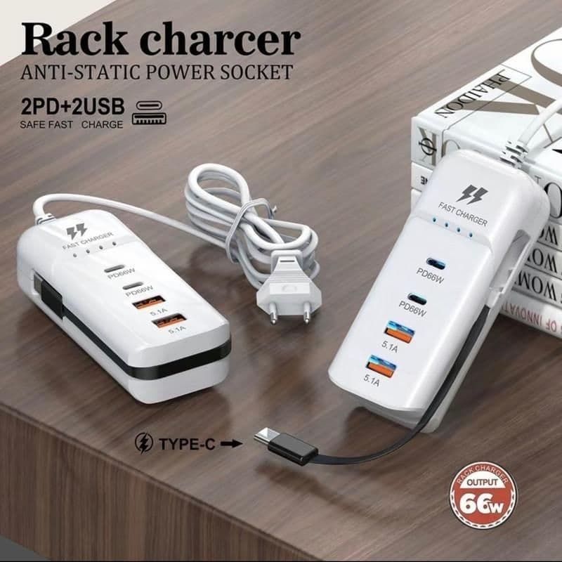 Ổ cắm sạc 66w kèm 4 cổng cho điện thȯại di động với nhiều tính năng thông minh có cáp, bộ sạc & bộ điều hợp