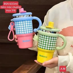 Ly giữ nhiệt có tay cầm, dung tích 600ml, màu pastel xinh xỉu, cốc để ô tô tiện lợi A.M 2