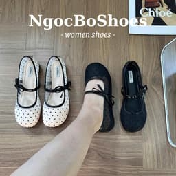 [ NgocBoShop ] 22 - Giày búp bê nữ gắn nơ quai ngang da lưới chấm bi mũi tròn (Form chuẩn đi đúng size) 8