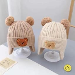 (có tuyển sỉ") Mũ Len Cho Bé Trai Bé Gái 0-3 Tuổi Mẫu Gấu 3D 2 Quả bông M57 #NamiH 9