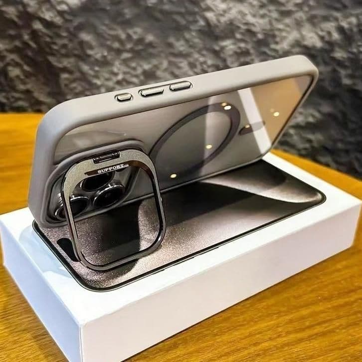 Ốp điện thȯại Trong Suốt Có Giá Đỡ Kim Loại Từ Tính cho iPhone 16 11 12 13 14 15 16 pro max plus