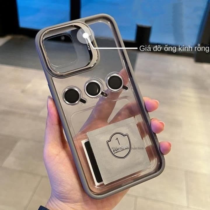 Ốp lưng bảo vệ trong suốt chống sốc Giá đỡ ống kính bằng hợp kim nhôm cho iPhone 16 11 12 13 14 15 16 pro max plus