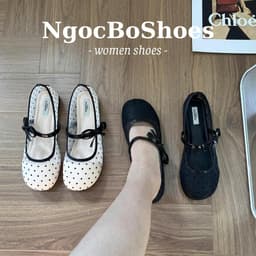 [ NgocBoShop ] 22 - Giày búp bê nữ gắn nơ quai ngang da lưới chấm bi mũi tròn (Form chuẩn đi đúng size) 7