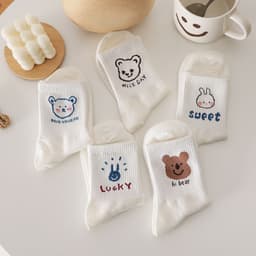 Set 10 đôi tất trắng gấu thỏ cute cổ trung, vải mềm co giãn, mang êm chân cho nữ 3