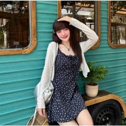 Set váy 2 dây hoa nhí ôm body kèm áo khoác cardigan trắng xám siêu xinh, Đầm váy nữ thiết kế, set đầm 2 dây 3