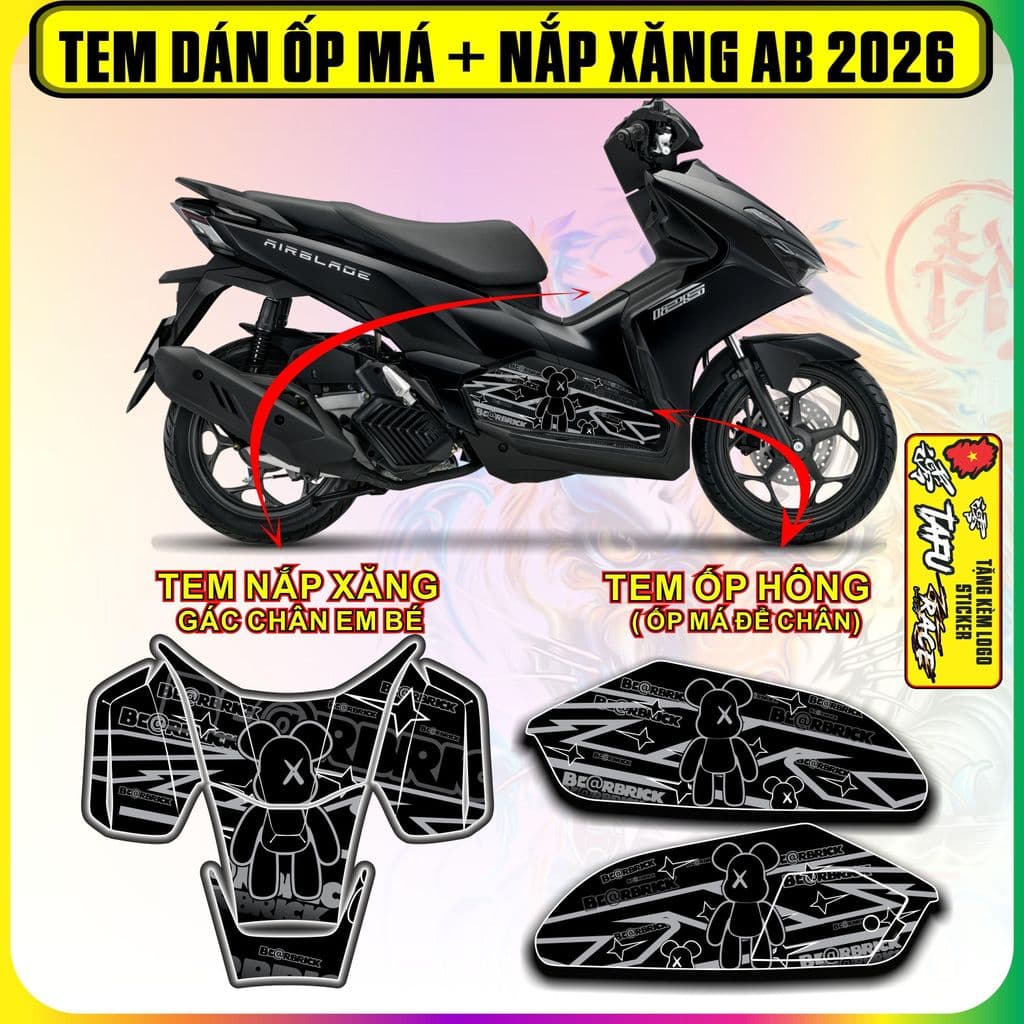 Tem Dán Nắp Xăng Và Ốp Má Ốp Hông AB 2026 BREBRICK  cực dẹp decal nhám 3 lớp