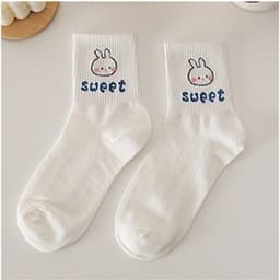 Set 10 đôi tất trắng gấu thỏ cute cổ trung, vải mềm co giãn, mang êm chân cho nữ 6