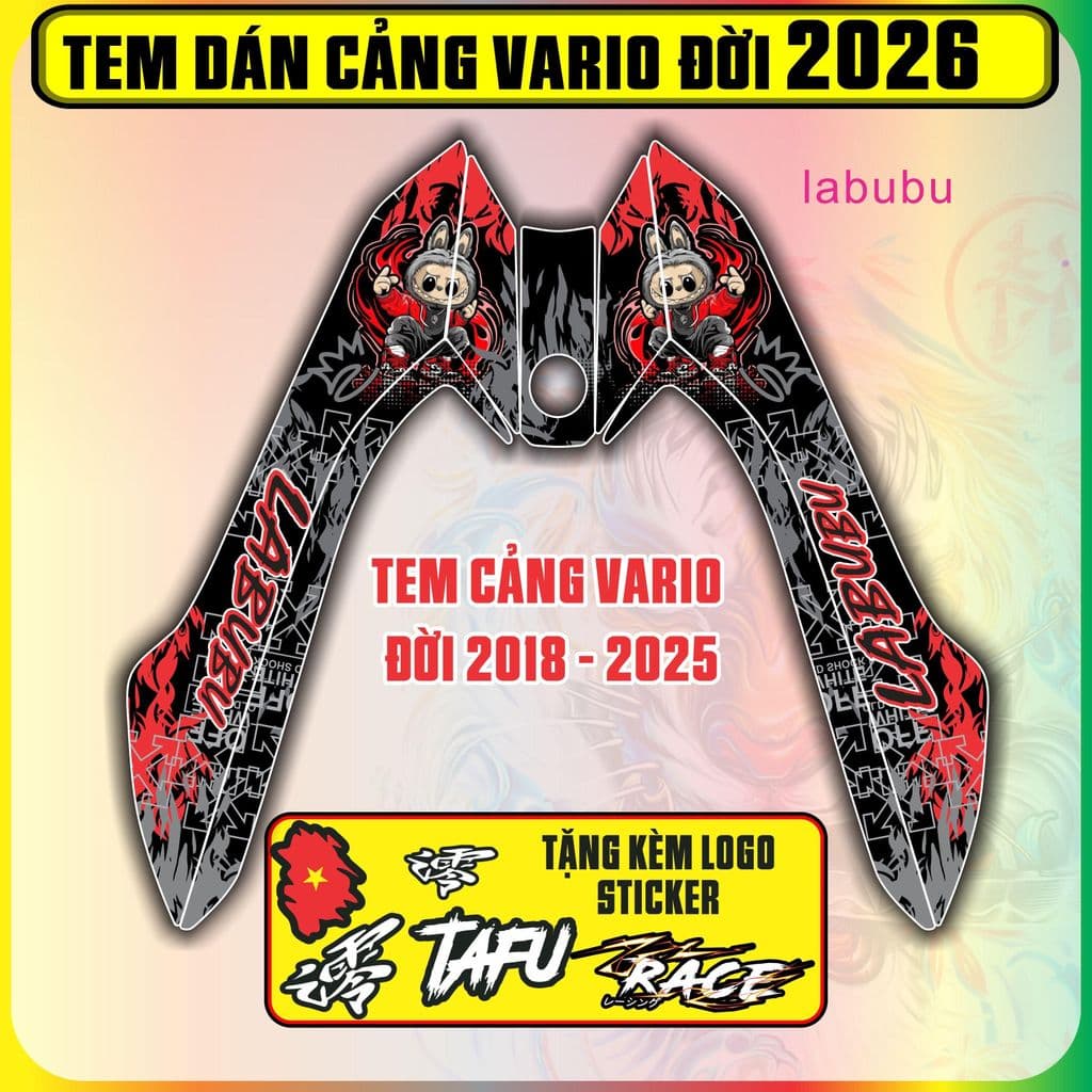 Tem Dán Cảng Xe Vario Đời 2026 Mẫu LABUBU Decal 3 Lớp Chống Nước