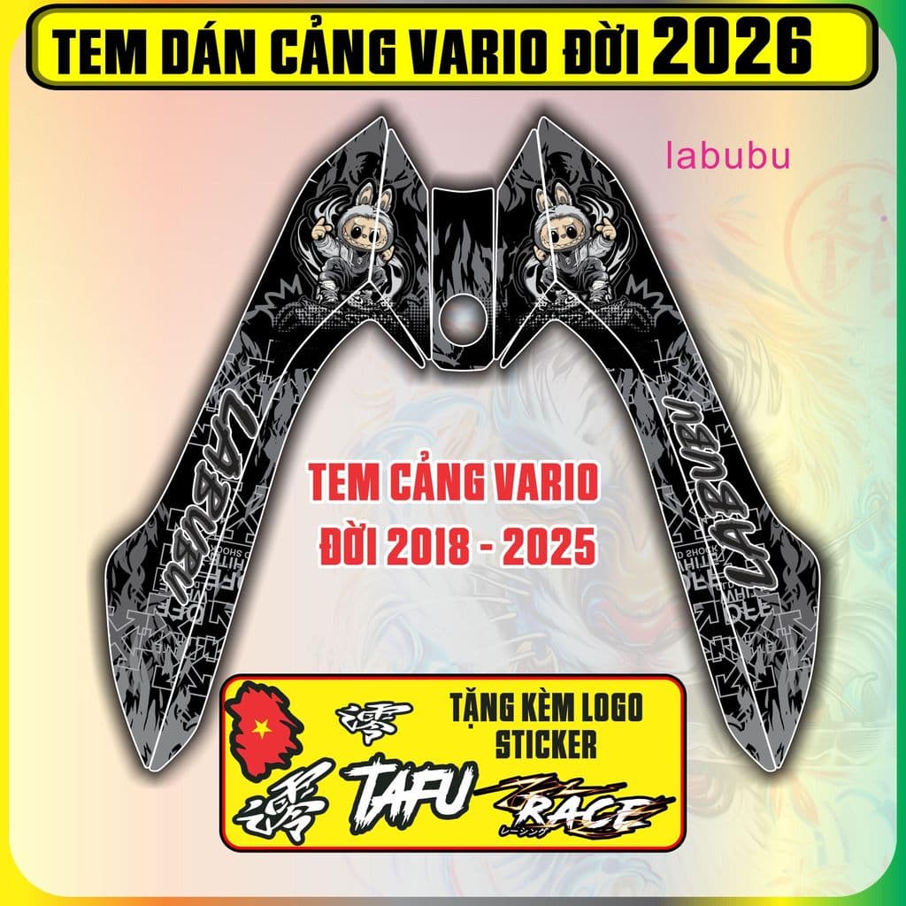 Tem Dán Cảng Xe Vario Đời 2026 Mẫu LABUBU Decal 3 Lớp Chống Nước