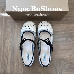 [ NgocBoShop ] 22 - Giày búp bê nữ gắn nơ quai ngang da lưới chấm bi mũi tròn (Form chuẩn đi đúng size) 3