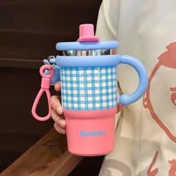 Ly giữ nhiệt có tay cầm, dung tích 600ml, màu pastel xinh xỉu, cốc để ô tô tiện lợi A.M 3