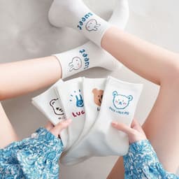 Set 10 đôi tất trắng gấu thỏ cute cổ trung, vải mềm co giãn, mang êm chân cho nữ 1
