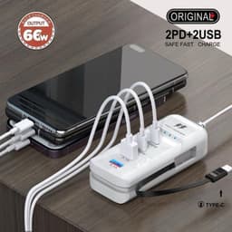 Ổ cắm sạc 66w kèm 4 cổng cho điện thȯại di động với nhiều tính năng thông minh có cáp, bộ sạc & bộ điều hợp 5