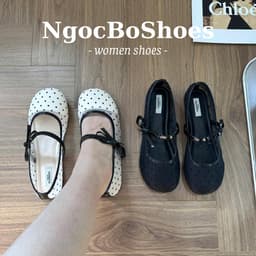 [ NgocBoShop ] 22 - Giày búp bê nữ gắn nơ quai ngang da lưới chấm bi mũi tròn (Form chuẩn đi đúng size) 9