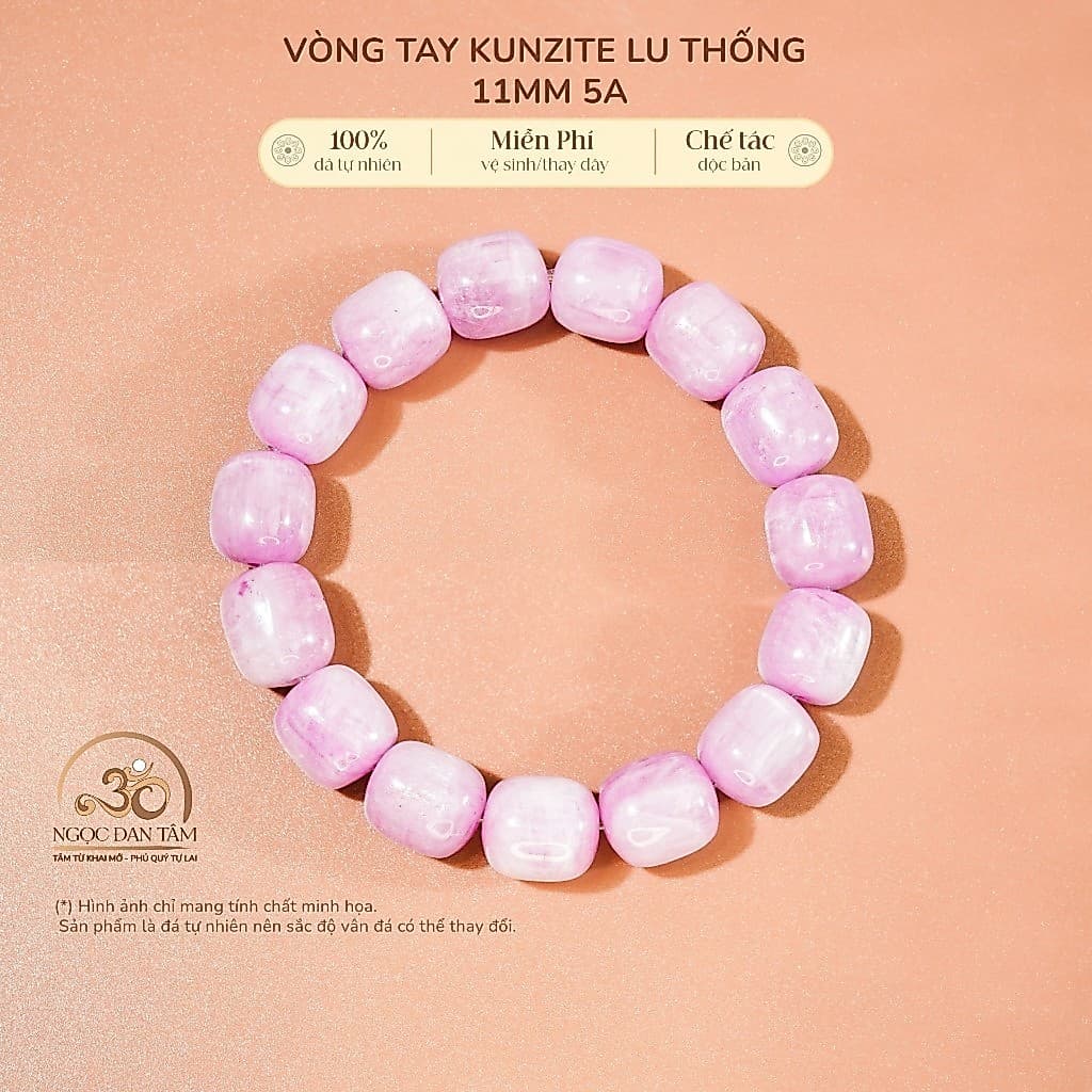 Ngọc Đan Tâm - Vòng Tay Kunzite Lu Thống 11mm 5A - Mệnh Hoả & Mệnh Thổ