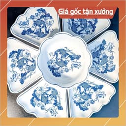 [ Bát Tràng ]Bộ Bát Đĩa Mặt Trời Hoạ Tiết Cá Chép  Cúng Gia Tiên 5
