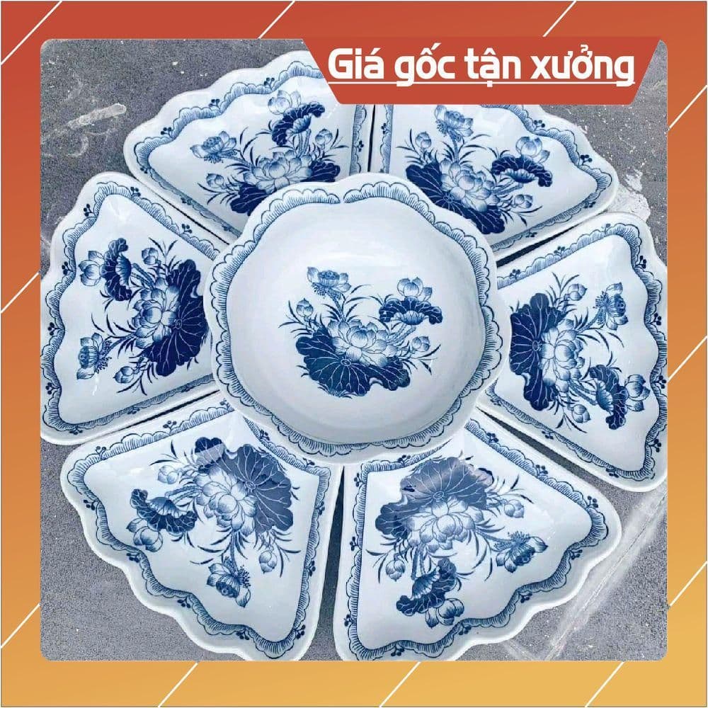 Bát Tràng Bộ Bát Đĩa Mặy Trời Hoạ Tiết Hoa Sen - Sản Phẩm Gốm Sứ Cao Cấp