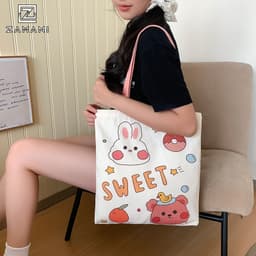 Túi Vải Canvas Đeo Vai Tote ZAMANI B0074 In Hình Hoạt Hình Dễ Thương Đi Học Đi Chơi Phong Cách Hàn Quốc 4
